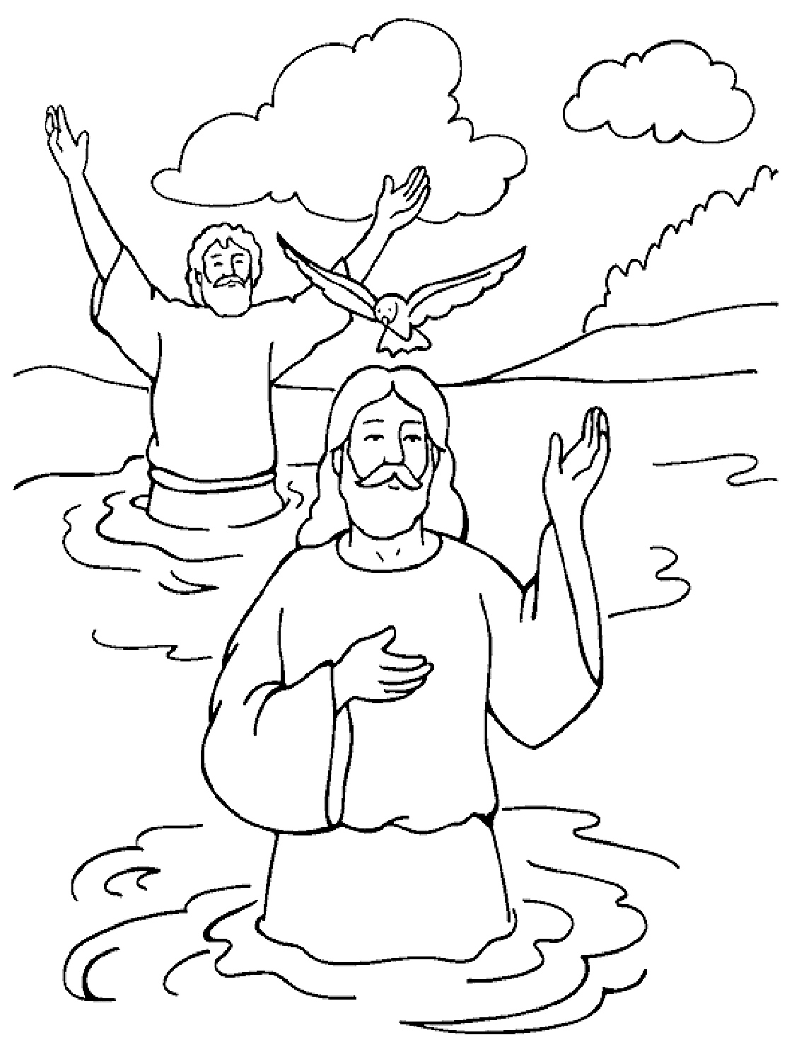 Раскраска: водное крещение Сына Божьего